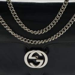 Pre Owned Gucci Black Glossy Leather Medium Interlocking G Shoulder Bag