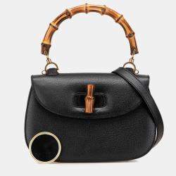 Pre Owned Gucci Black Calfskin Bamboo Night