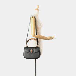 Pre Owned Gucci Black Calfskin Bamboo Night