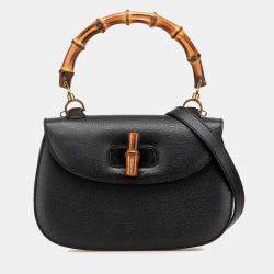 Pre Owned Gucci Black Calfskin Bamboo Night
