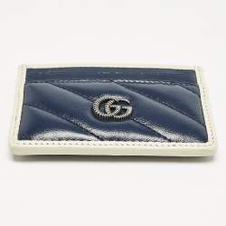 Gucci Blue/White Diagonal Quilt Leather GG Torchon Marmont Card Holder