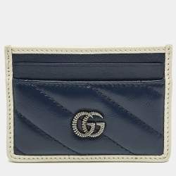 Gucci Blue/White Diagonal Quilt Leather GG Torchon Marmont Card Holder
