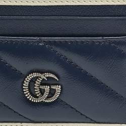 Gucci Blue/White Diagonal Quilt Leather GG Torchon Marmont Card Holder
