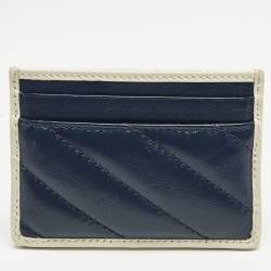 Gucci Blue/White Diagonal Quilt Leather GG Torchon Marmont Card Holder
