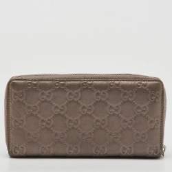 Gucci Metallic Guccissima Leather Long Zip Around Wallet
