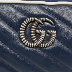 Gucci Blue Diagonal Quilt Leather Mini GG Marmont Torchon Crossbody Bag