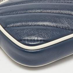 Gucci Blue Diagonal Quilt Leather Mini GG Marmont Torchon Crossbody Bag
