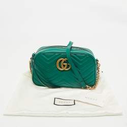 Gucci Green Matelassé Leather Small GG Marmont Camera Bag