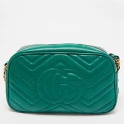 Gucci Green Matelassé Leather Small GG Marmont Camera Bag
