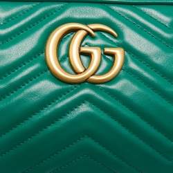 Gucci Green Matelassé Leather Small GG Marmont Camera Bag