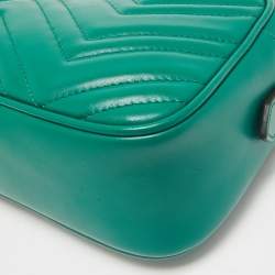 Gucci Green Matelassé Leather Small GG Marmont Camera Bag