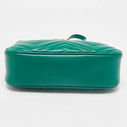 Gucci Green Matelassé Leather Small GG Marmont Camera Bag