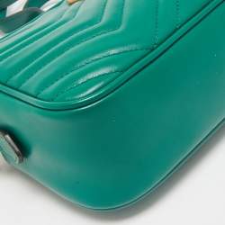 Gucci Green Matelassé Leather Small GG Marmont Camera Bag
