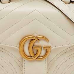Gucci White Matelassé Leather Mini GG Marmont Top Handle Bag