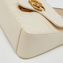Gucci White Matelassé Leather Mini GG Marmont Top Handle Bag