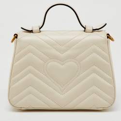 Gucci White Matelassé Leather Mini GG Marmont Top Handle Bag