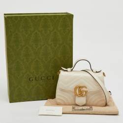 Gucci White Matelassé Leather Mini GG Marmont Top Handle Bag