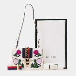Gucci White Small Floral Embroidered Leather Sylvie Crossbody