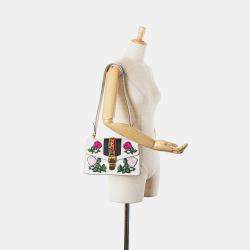 Gucci White Small Floral Embroidered Leather Sylvie Crossbody