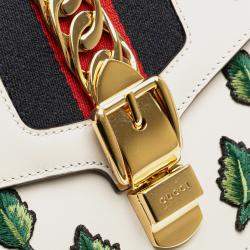 Gucci White Small Floral Embroidered Leather Sylvie Crossbody