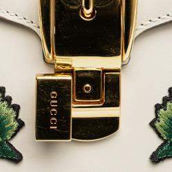 Gucci White Small Floral Embroidered Leather Sylvie Crossbody