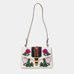 Gucci White Small Floral Embroidered Leather Sylvie Crossbody