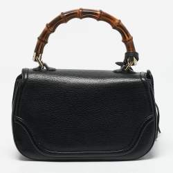 Pre Owned Gucci Black Leather Medium Tassel New Bamboo Top Handle Bag