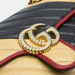 Gucci Beige/Black Mini GG Marmont Matelasse Leather Torchon Flap Crossbody