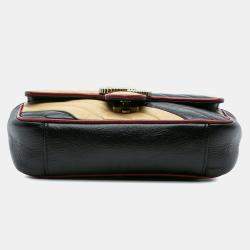 Gucci Beige/Black Mini GG Marmont Matelasse Leather Torchon Flap Crossbody