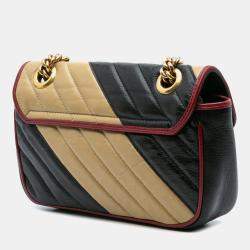Gucci Beige/Black Mini GG Marmont Matelasse Leather Torchon Flap Crossbody