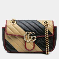 Gucci Beige/Black Mini GG Marmont Matelasse Leather Torchon Flap Crossbody