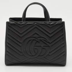 Gucci Black Matelasse Leather Small GG Marmont Tote