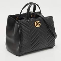 Gucci Black Matelasse Leather Small GG Marmont Tote