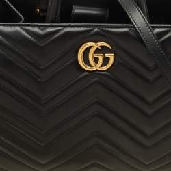 Gucci Black Matelasse Leather Small GG Marmont Tote