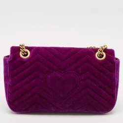 Gucci Purple Matelasse Velvet Small GG Marmont Shoulder Bag