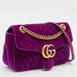 Gucci Purple Matelasse Velvet Small GG Marmont Shoulder Bag