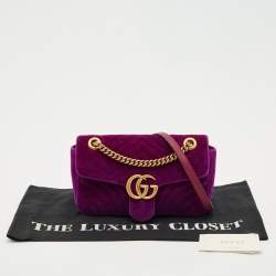 Gucci Purple Matelasse Velvet Small GG Marmont Shoulder Bag