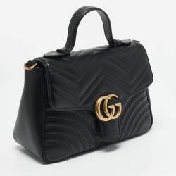 Gucci Black Matelasse Leather Medium GG Marmont Top Handle Bag