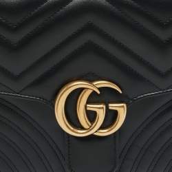 Gucci Black Matelasse Leather Medium GG Marmont Top Handle Bag