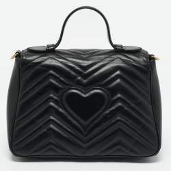 Gucci Black Matelasse Leather Medium GG Marmont Top Handle Bag