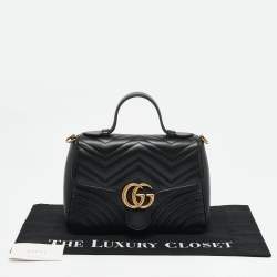 Gucci Black Matelasse Leather Medium GG Marmont Top Handle Bag