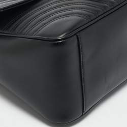 Gucci Black Matelasse Leather Medium GG Marmont Top Handle Bag