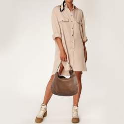 Gucci Brown Grained Leather Charlotte Whipstitch Hobo