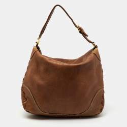 Gucci Brown Grained Leather Charlotte Whipstitch Hobo