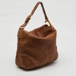 Gucci Brown Grained Leather Charlotte Whipstitch Hobo