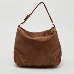 Gucci Brown Grained Leather Charlotte Whipstitch Hobo