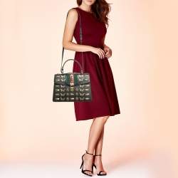 Gucci Black Leather Medium Animal Studs Sylvie Top Handle Bag