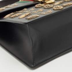 Gucci Black Leather Medium Animal Studs Sylvie Top Handle Bag