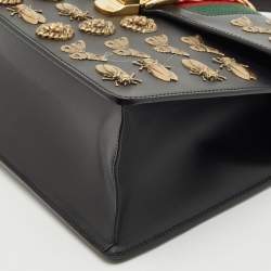 Gucci Black Leather Medium Animal Studs Sylvie Top Handle Bag