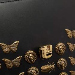 Gucci Black Leather Medium Animal Studs Sylvie Top Handle Bag